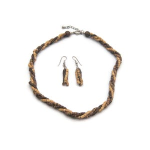 Necklace and Earrings Wood Bead Vintage Jewelry Set  Wood Bead Necklace and Matching Dangle Earrings, Boho Style, Gift for Her.