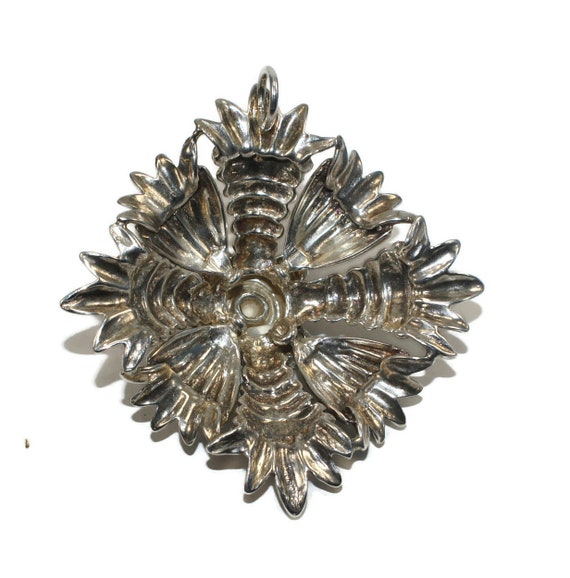 Large Vintage Sterling Silver Domed Floral Design… - image 7