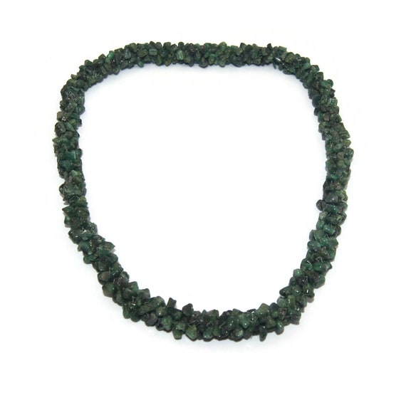 Chunky Vintage Green Aventurine Chip Beaded 26 In… - image 2