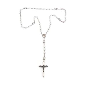 Rosary Beads, Vintage Silver Tone and Clear Crystal Beaded 24 Inch Holy Rosary. Catholic Prayer Beads, Gift for Her, Gift for Him.