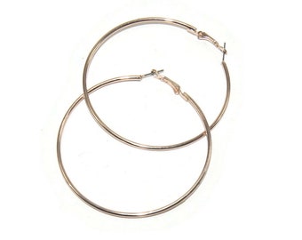 Large Vintage Gold Tone Hoop Earrings with Latch Backs for Pierced Ears.