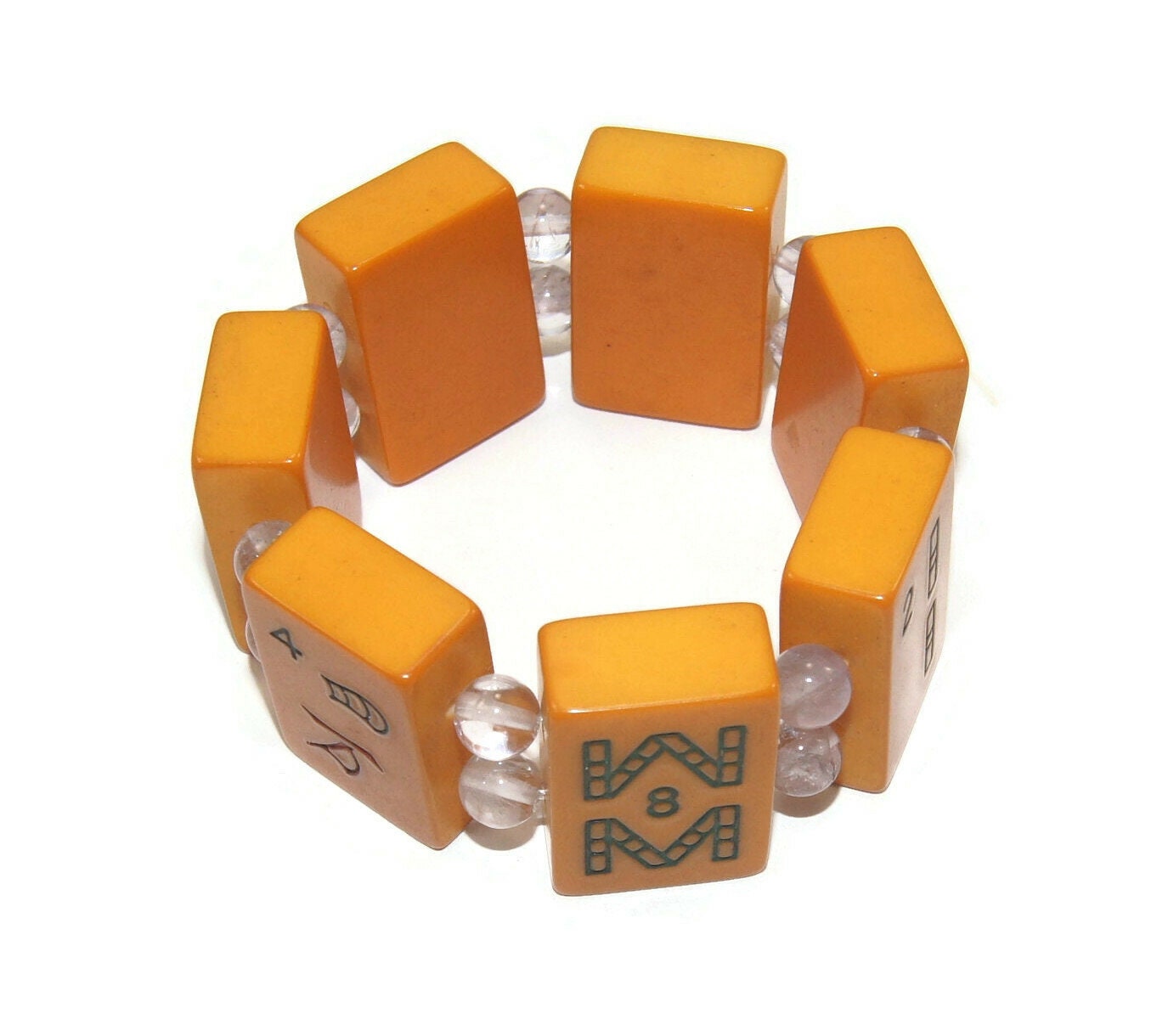 Handmade 7 1/2 Inch Elastic Bracelet of Vintage Butterscotch