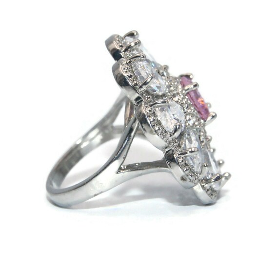 Vintage Sterling Silver with Pink and Clear Rhine… - image 3