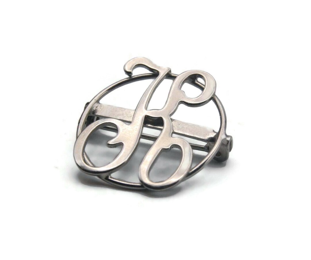 Silver Tone Monogram Brooch. Vintage Silver Tone Letter 