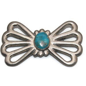 Vintage Navajo Sand Cast Sterling Silver and Turquoise Brooch / Pin. Signed &quot;STERLING M&quot;. Southwestern / Tribal Vintage.