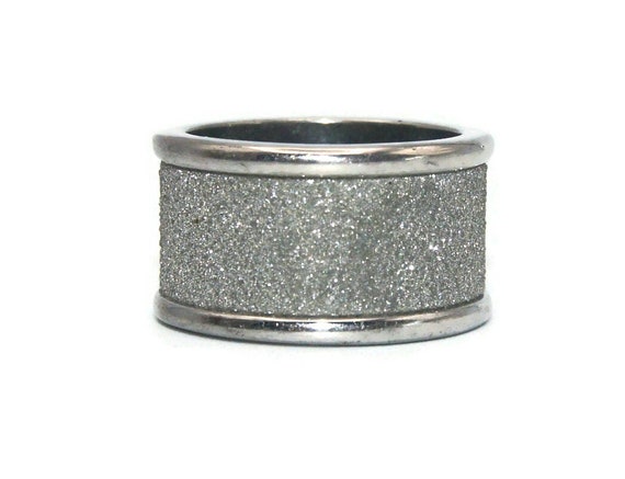 Wide Vintage Silver Tone and Silver Tone Glitter … - image 1