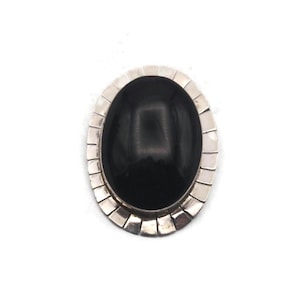 Sterling Silver & Onyx Oval Brooch, Vintage Oval Sterling Silver and Black Onyx Brooch, Hallmarked Mexico 925, Large Brooch, Gift for Her.