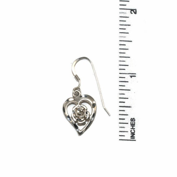 Vintage Sterling Silver Diamond Cut Heart Dangle … - image 4