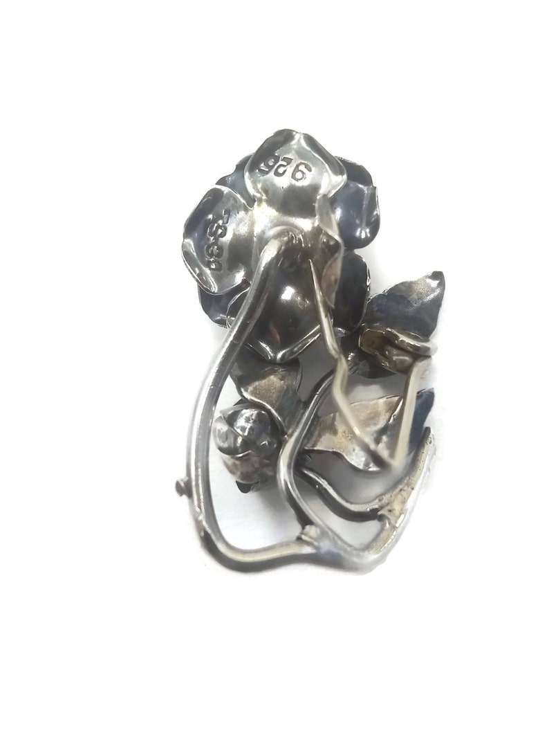 Marked TS-30 925. Vintage Mexico Sterling Silver Rose Brooch