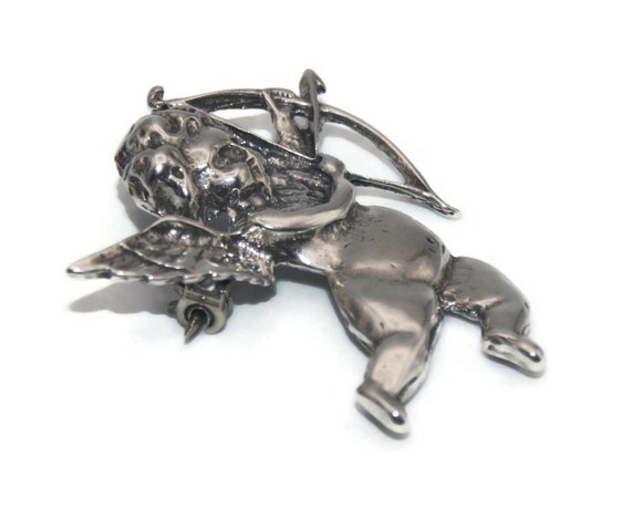 Vintage Sterling Silver Cupid with Bow and Arrow … - image 2