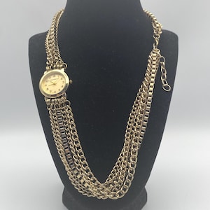 Vintage FRANCESCA'S Gold Tone Multi-Chain Necklace Watch, New Battery.
