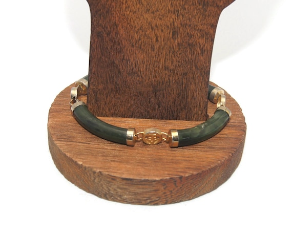 Vintage Gold Tone and Jade 7 Inch Link Bracelet w… - image 1