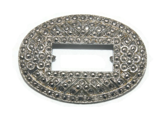 Vintage Silver Tone and Marcasite Oval Picture Fr… - image 6