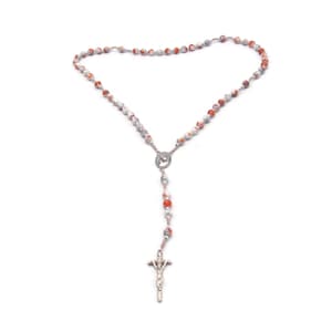 Katholische Rosenkranz Perlen, Vintage Silber Ton & schwarz weiß orange Lampwork Glasperlen 20 &quot;Rosenkranz. Gebetskette, Geschenk für Sie. Geschenk für Ihn.