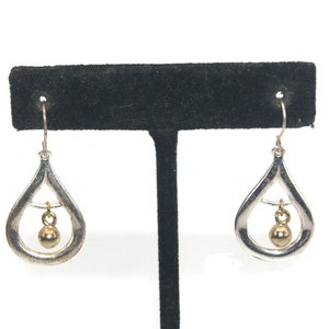 Vintage Silver Tone and Gold Tone Teardrop Dangle Earrings with Hook Backs for Pierced Ears.