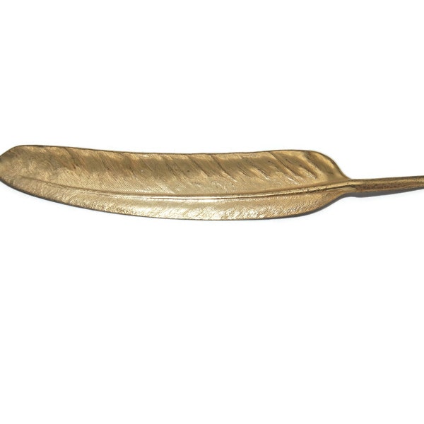 Vintage Miriam Haskell Gold Tone 6 1/2 Inch Feather Brooch. Miriam Haskell Hallmark.