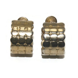 Small Vintage Gold Tone Wide Hoop Screw Back Earrings.