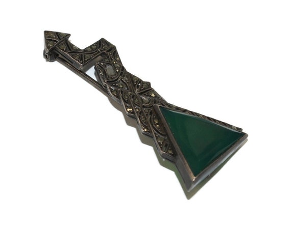 Art Deco Vintage Sterling Silver, Marcasite and C… - image 2