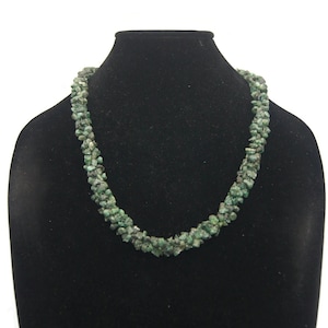Chunky Vintage Green Aventurine Chip Beaded 26 Inch Necklace.