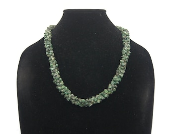 Chunky Vintage Green Aventurine Chip Beaded 26 Inch Necklace.