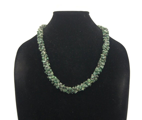 Chunky Vintage Green Aventurine Chip Beaded 26 In… - image 1