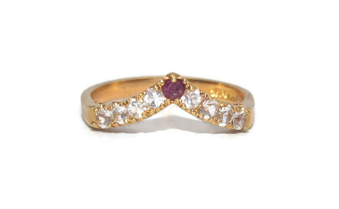 Vintage Gold Tone With Red and Clear Rhinestones Statement