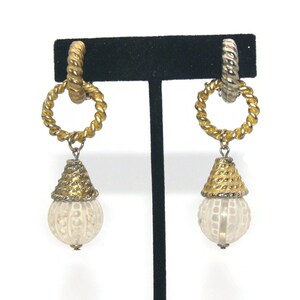 Vintage Gold Tone and Plastic Dangle Clip on Earrings.