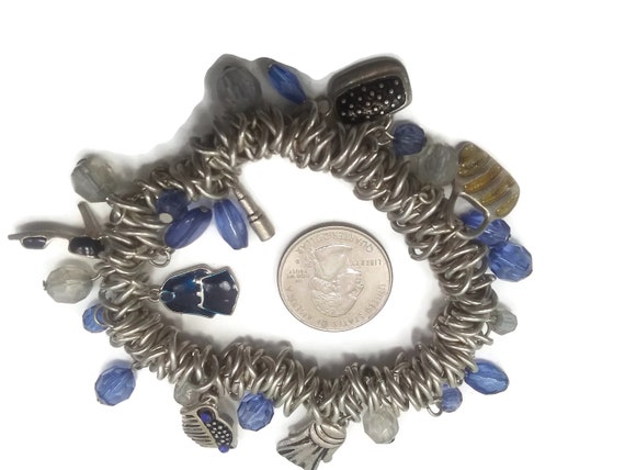 Vintage Silver Tone Boho Elastic Charm Bracelet w… - image 2