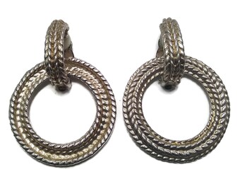 Chunky avant-gardiste vintage ton argent rond heurtoir de porte design boucles d'oreilles clip sur.