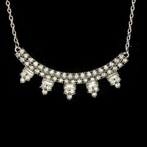 Vintage Silver Tone and Clear Rhinestones 26 Inch Bib Necklace with Lobster Claw Clasp.