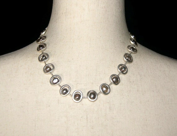 Vintage Silver Tone and Peacock Freshwater Pearls… - image 1