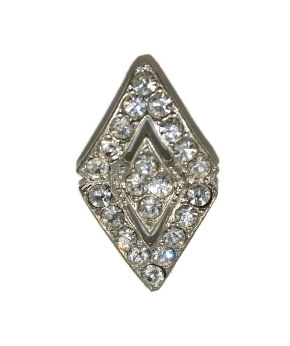 Vintage Silver Tone and Clear Rhinestones Diamond… - image 6