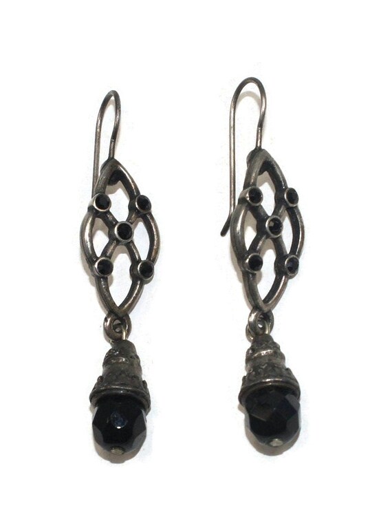 Vintage Sterling Silver and Onyx Dangle Earrings … - image 6