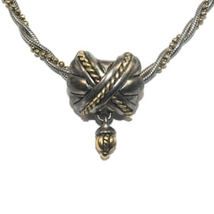 Vintage Premier Designs Silver Tone and Gold Tone Pendant on 18 Inch Chain with Lobster Claw Clasp. PD Hallmark.