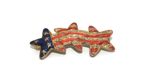 Vintage 3 Star Gold Tone with Red and Blue Enamel… - image 1