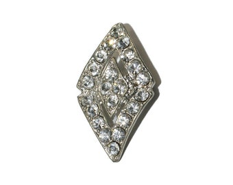 Vintage Silver Tone and Clear Rhinestones Diamond Shaped Brooch.