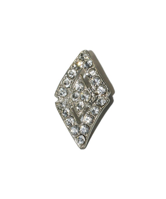 Vintage Silver Tone and Clear Rhinestones Diamond… - image 1