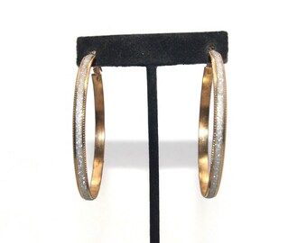 Vintage Gold Tone and Silver Glitter Hoop Earrings with Lever Backs for Pierced Ears.
