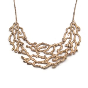 Gold Tone Faux Branch Coral Reef Bib Necklace, Vintage Textured Gold Tone Bib Necklace, 22 Inch Bib Necklace, Brutalist Style. Gift for Her.