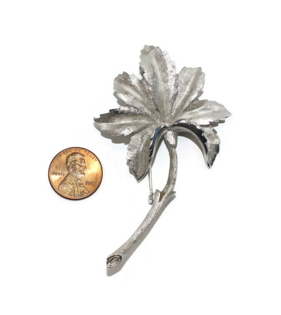 Vintage Designer Coro Textured Silver Tone Flower… - image 2