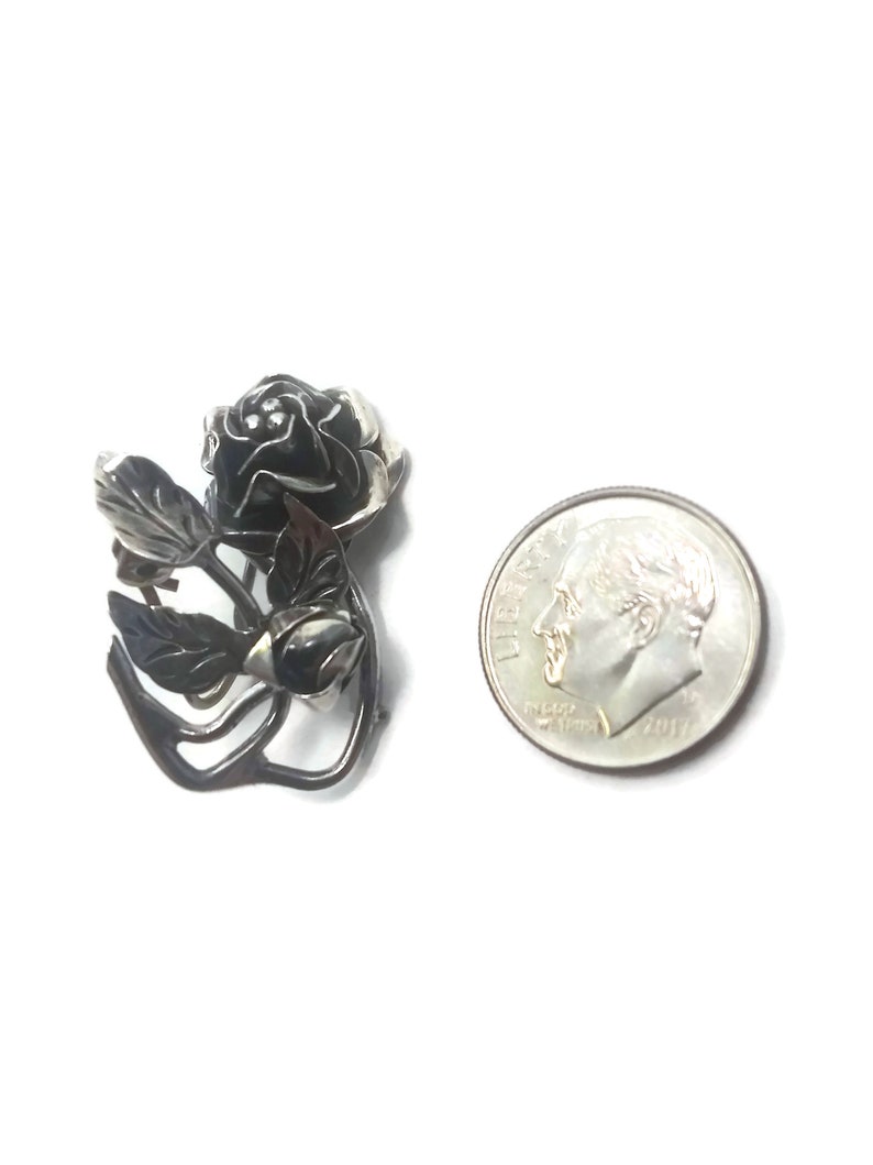 Marked TS-30 925. Vintage Mexico Sterling Silver Rose Brooch