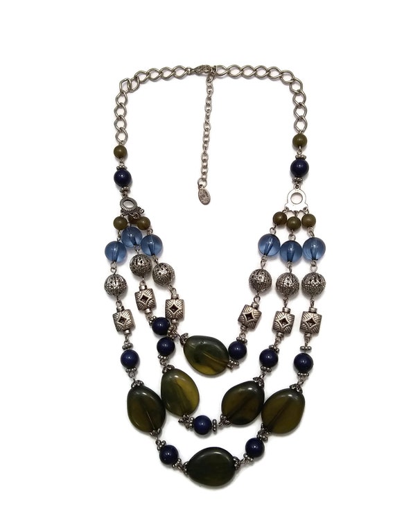 Vintage ROBERT ROSE Silver Tone Bib Necklace avec Green and Blue Cabochons 21 Inches Long Necklace. Etsy France