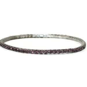 Vintage Silver Tone and Pink Rhinestones Elastic 8 1/2 Inch Tennis Bracelet.