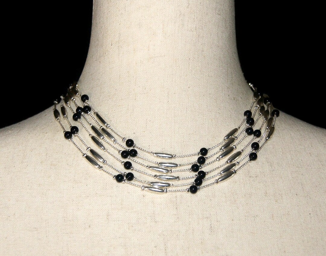 Vintage Liz Claiborne Silver Tone 6 strand 16 to 19 Inch Beaded Necklace With Lobster Claw Clasp. Liz Claiborne Est 1976 Hallmark. Etsy