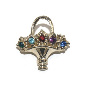 Vintage Gold Tone with Faux Multicolored Gemstones Brooch. Green, Light Blue, Red, Purple and Dark Blue Rhinestones.
