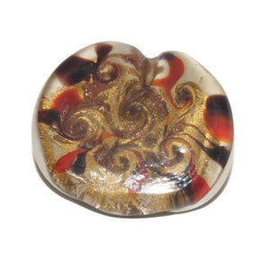 Vintage Off White, Red, Black, and Gold  Round Murano Glass Pendant.