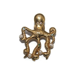 Vintage Avon Gold Ton, Strass und Kunstperlen Oktopus Brosche. Avon Stempel.
