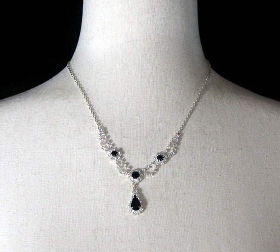 Vintage Silver Tone with Clear and Black Rhinesto… - image 2