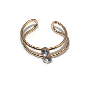Vintage Gold Tone and Clear Rhinestones Size 5 Toe or Midi Ring.