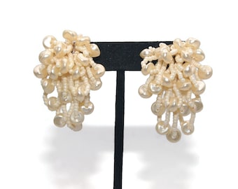 Vintage Faux Pearls Clip on Dangle Earrings.